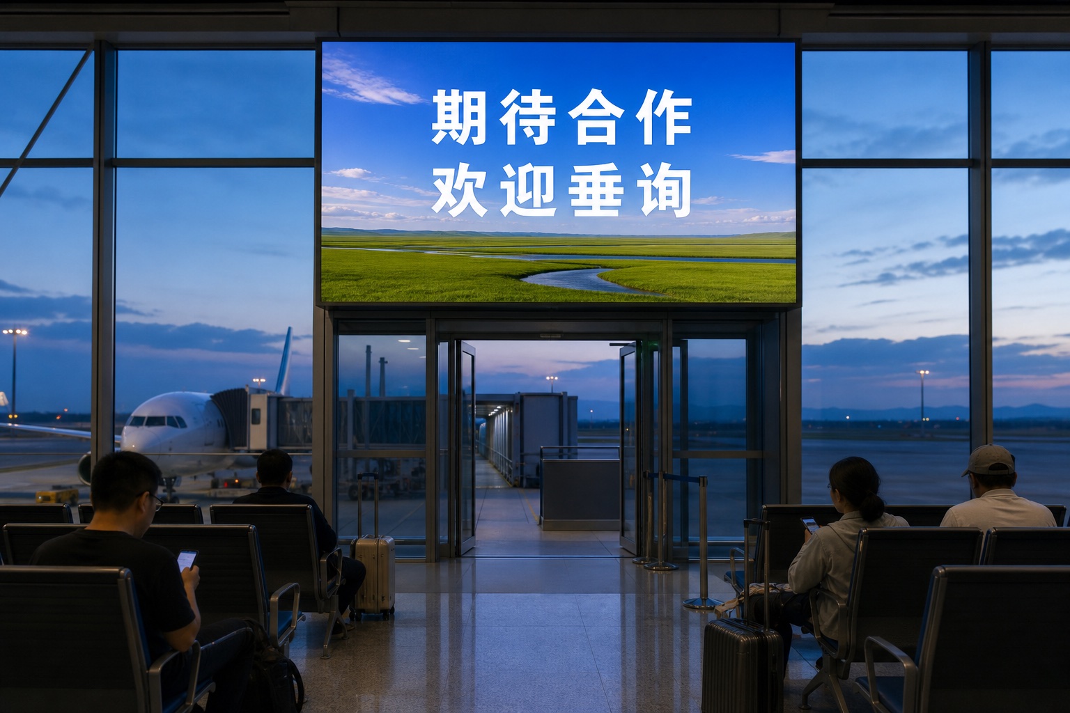 锡林郭勒机场登机口上方核心LED大屏